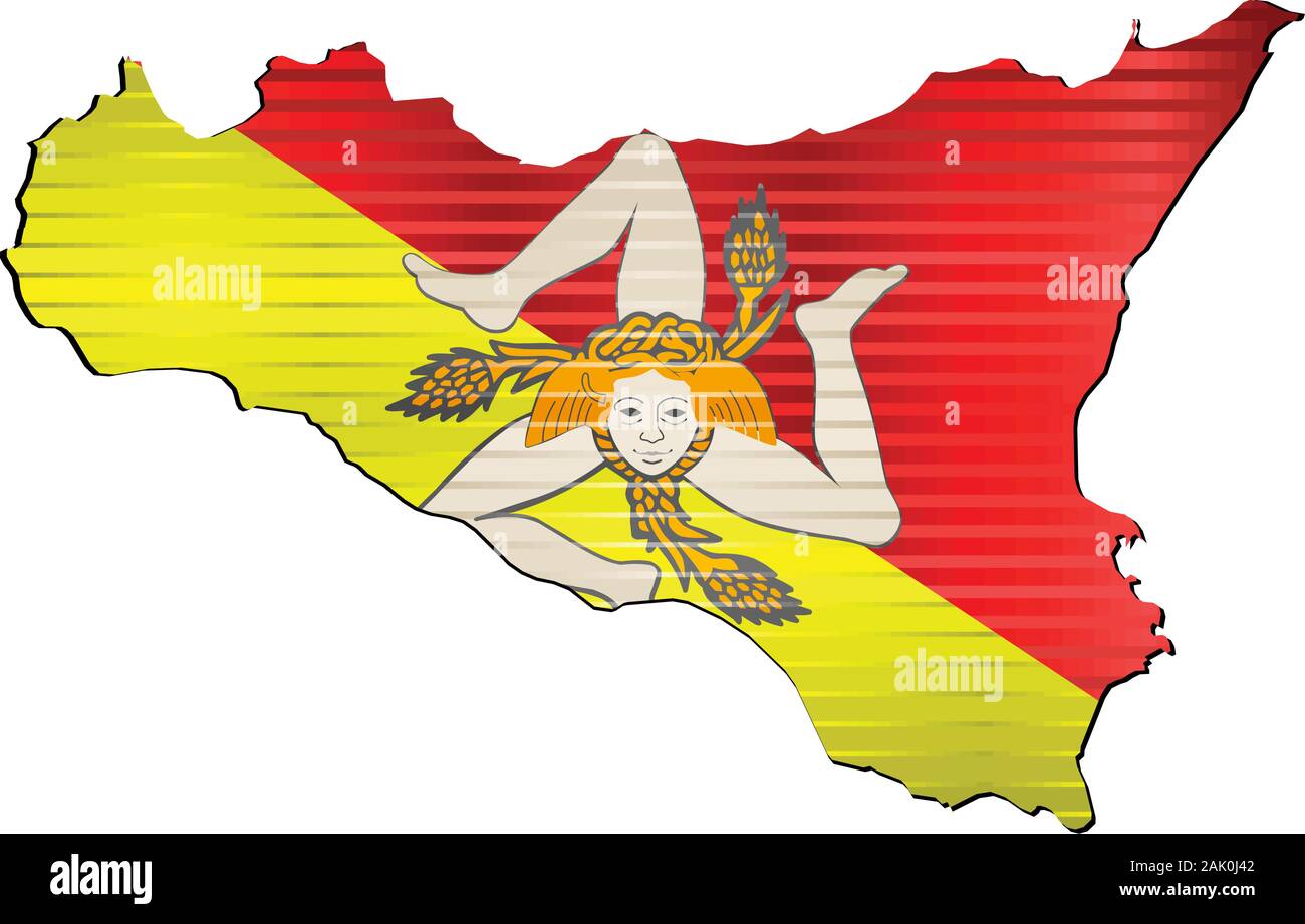 Shiny Grunge Mappa della Sicilia - Illustrazione, mappa tridimensionale della Sicilia Illustrazione Vettoriale