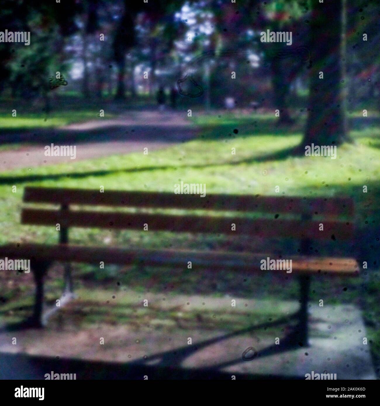 Banco in un parco, Pinhole Photography, Lione, Francia Foto Stock