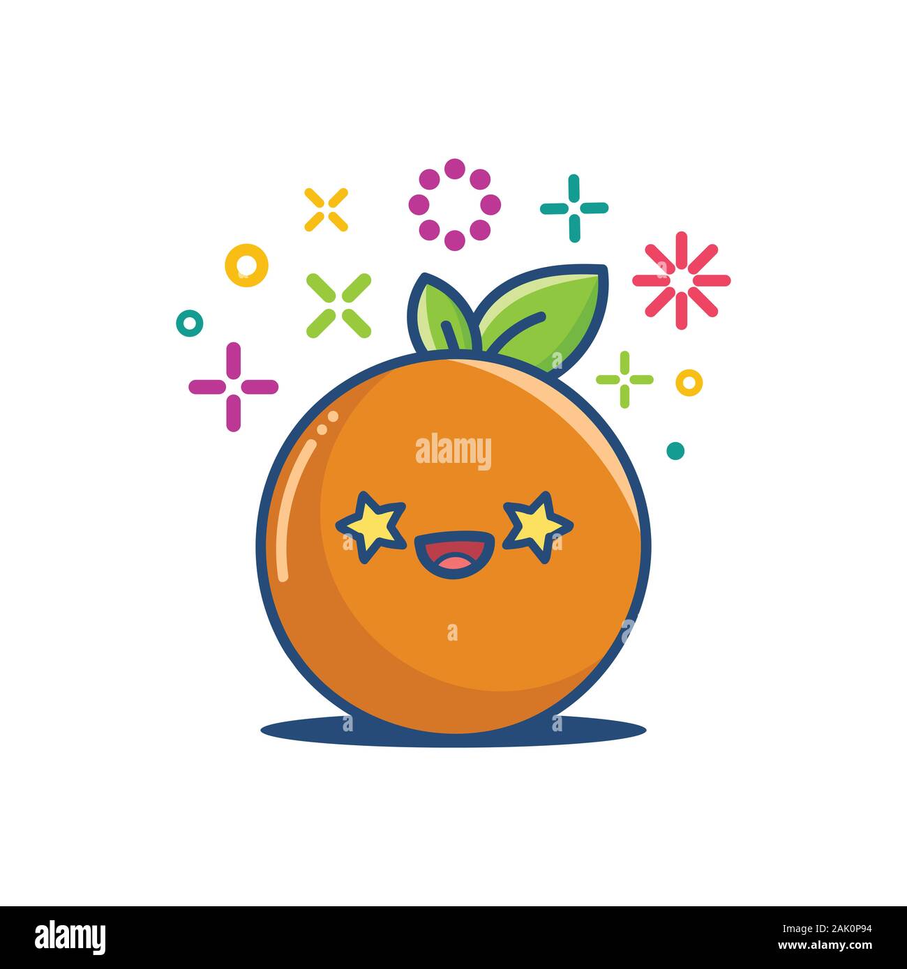 Orange kawaii emoticon cartoon illustrazione isolato su bianco Illustrazione Vettoriale