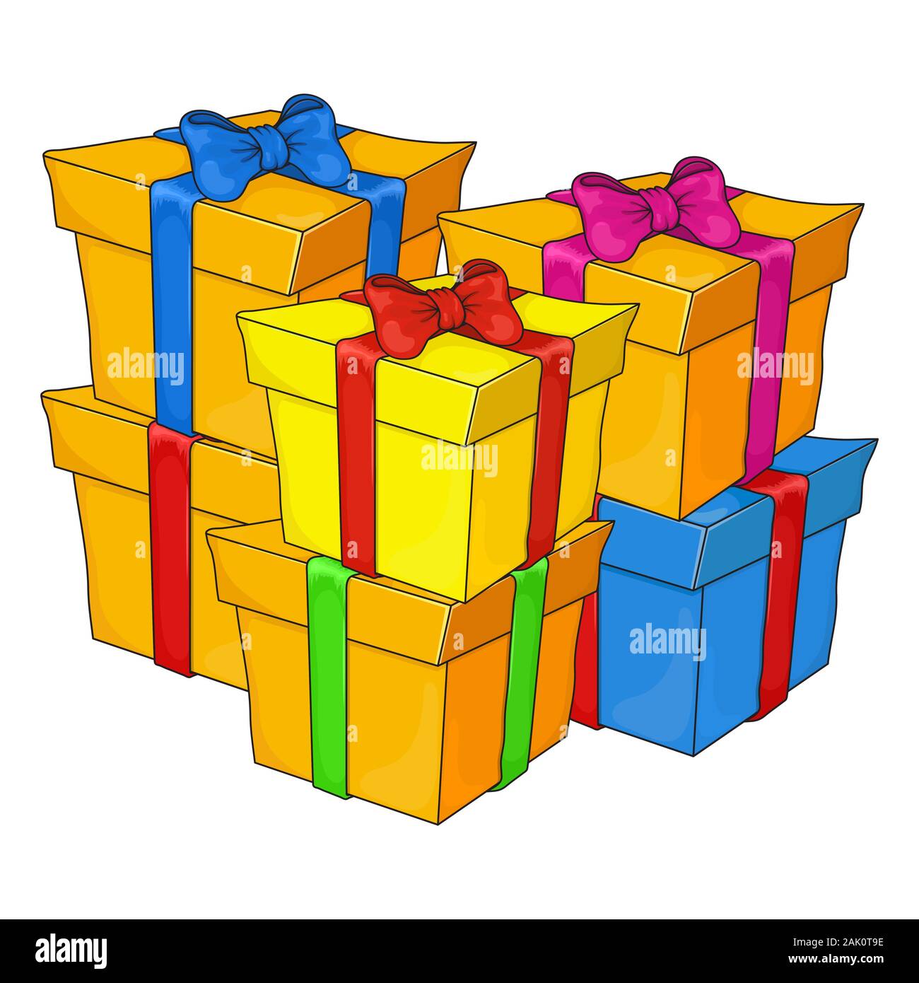 Pacco regalo, gruppo, heap, pila di Natale colorati, regalo di compleanno  scatole, elemento di decoro, cartoon vettore isolato su sfondo bianco  Immagine e Vettoriale - Alamy