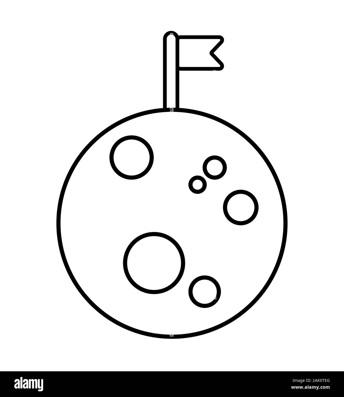Luna con bandiera icona ouline isolati su sfondo bianco. semplice stile lineare di firmare per il concetto di mobile e web design. Illustrazione Vettoriale
