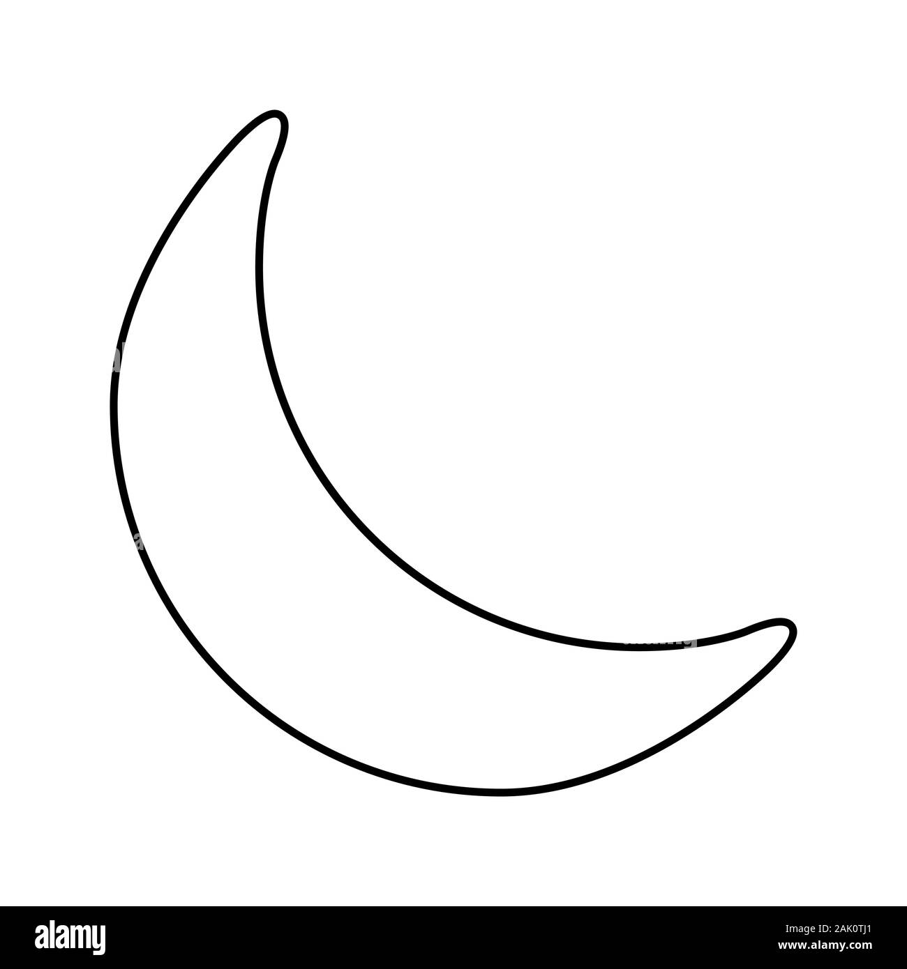 Luna crescente profilo. Luna di vettore per il libro da colorare. simbolo illustrazione su sfondo bianco. Design piatto stile. Illustrazione Vettoriale