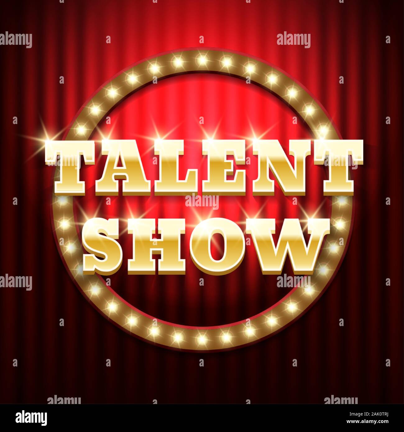 Talent Show banner, poster, oro iscrizione sul sipario rosso. Pubblicità o un invito, l'evento. Illustrazione Vettoriale Illustrazione Vettoriale