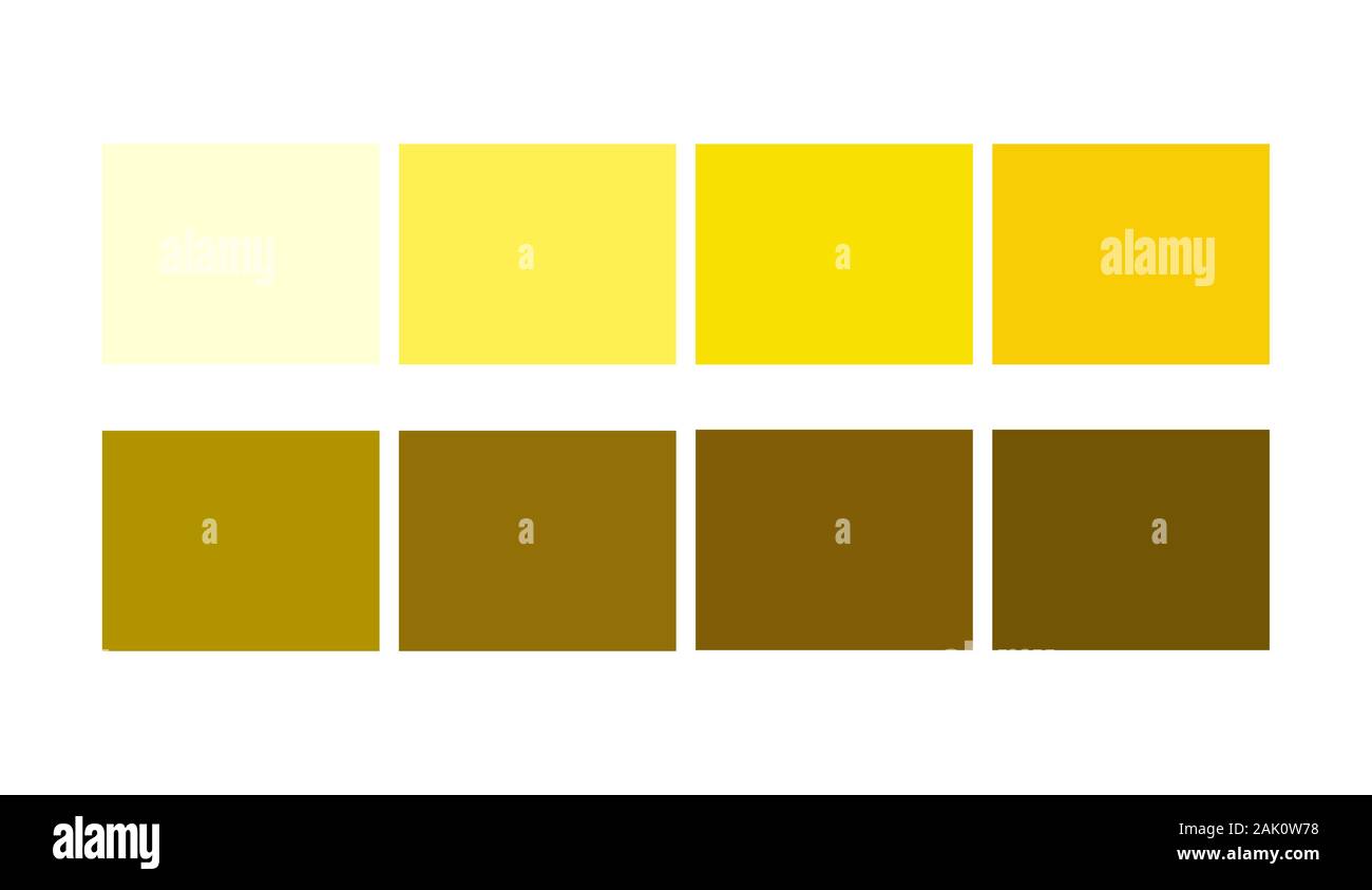 Colore giallo di raccolta modello ombra e Ligths palette per la progettazione dei cartoni animati. Modello per prelevare campioni di colore. Illustrazione Vettoriale