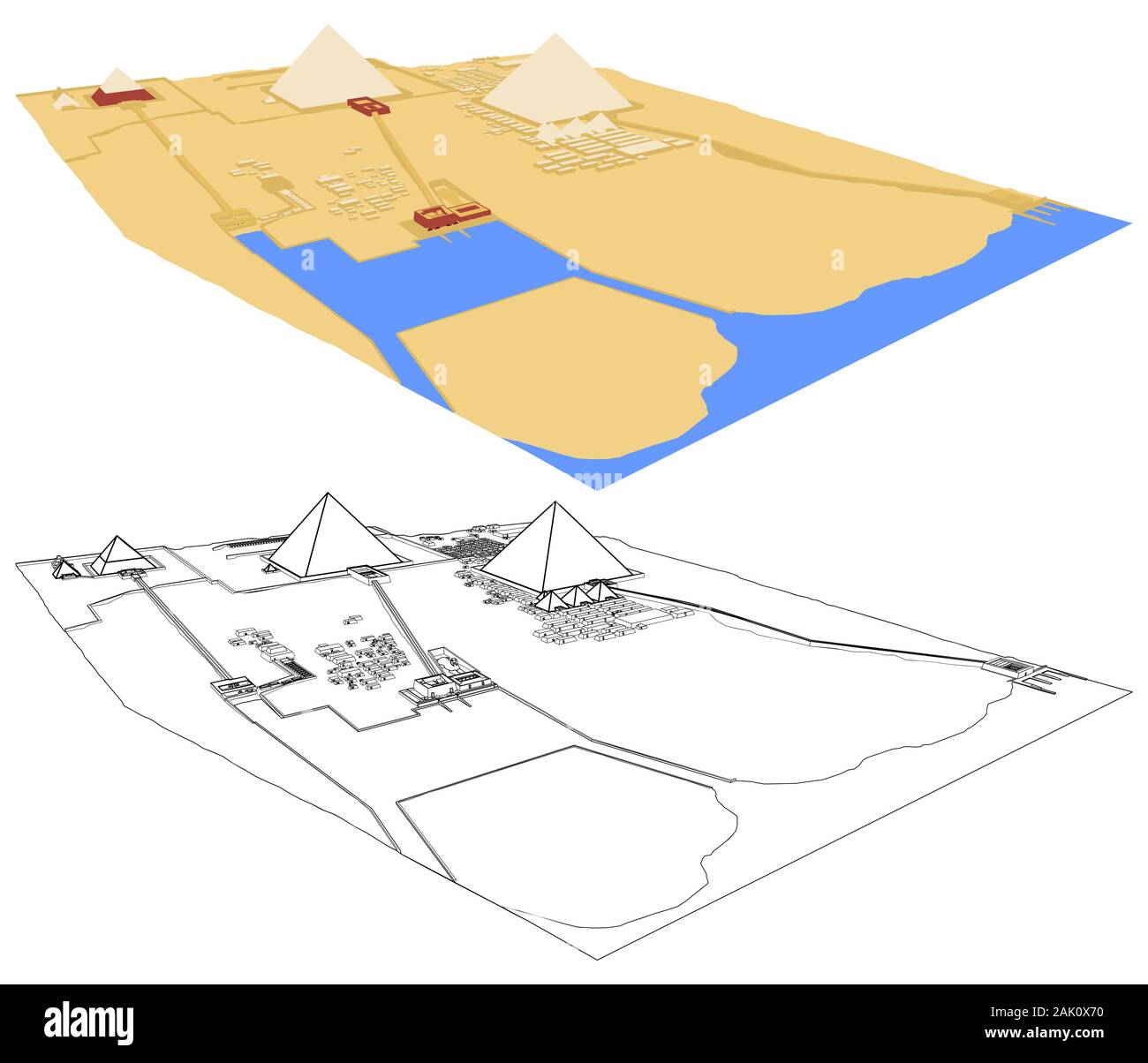 Necropoli di Giza in vista prospettica. Illustrazione Vettoriale