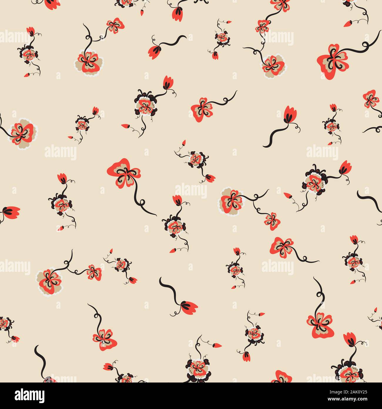 Vettore di seamless pattern con fiori stilizzati su uno sfondo luminoso Illustrazione Vettoriale