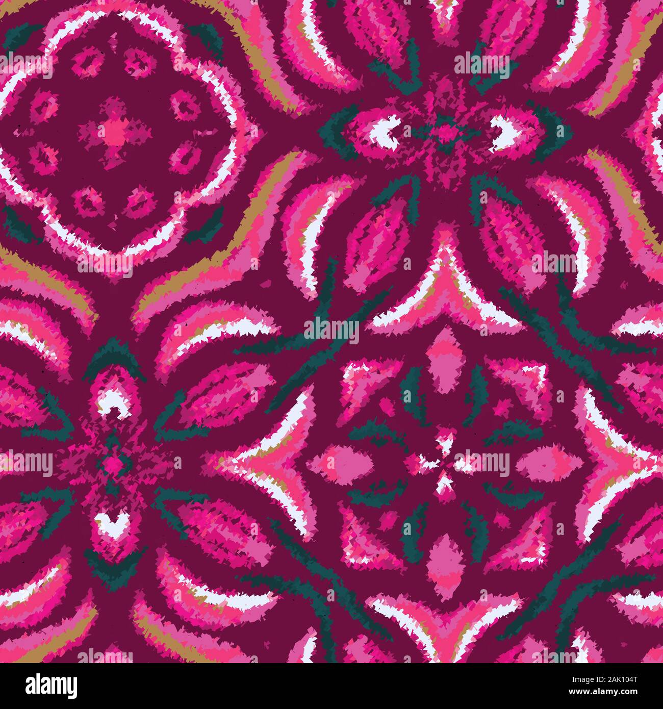 Hippy chiazzato ornati grafica stilizzata mattonelle rosa Illustrazione Vettoriale