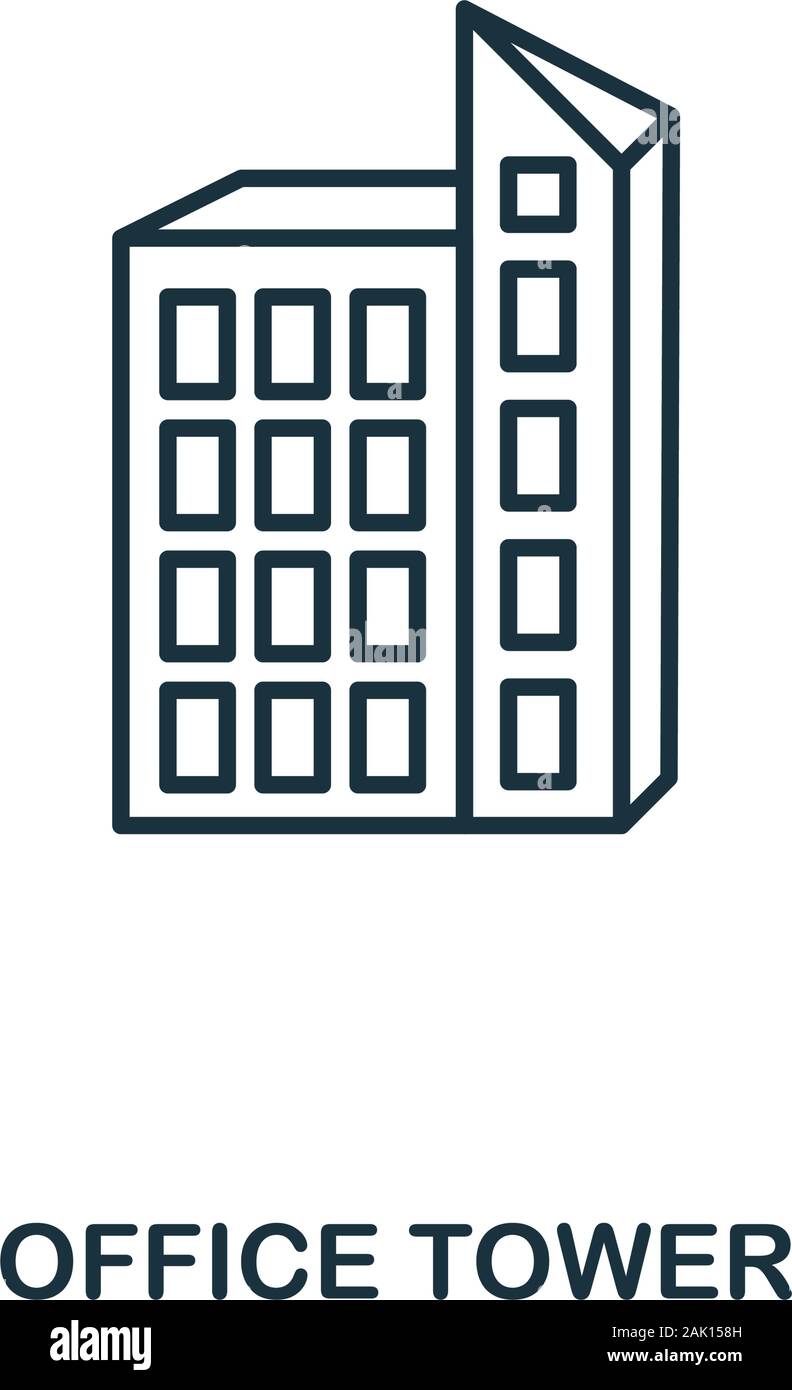 Ufficio Torre icona linea. Il sottile design stile da ufficio icona strumenti di raccolta. Semplice ufficio torre icona per infographics e modelli Illustrazione Vettoriale