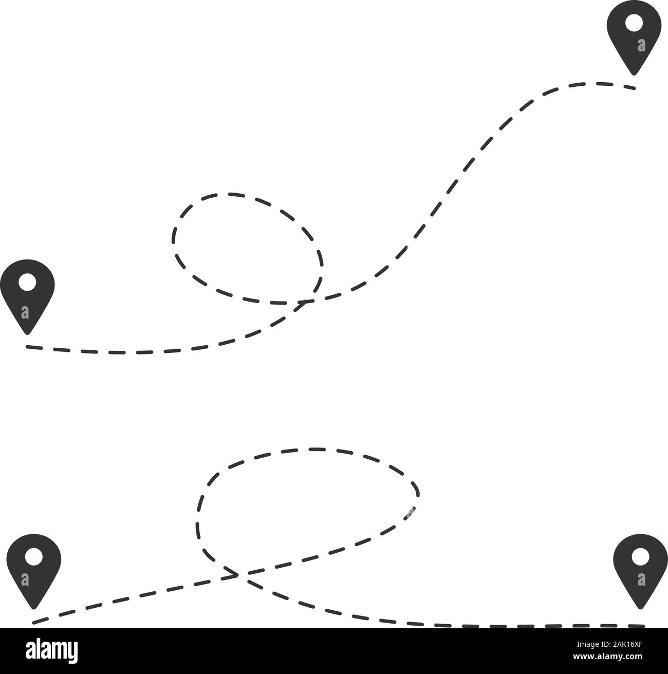 Percorso di viaggio simbolo. Linea tratteggiata. Simbolo della mappa Illustrazione Vettoriale