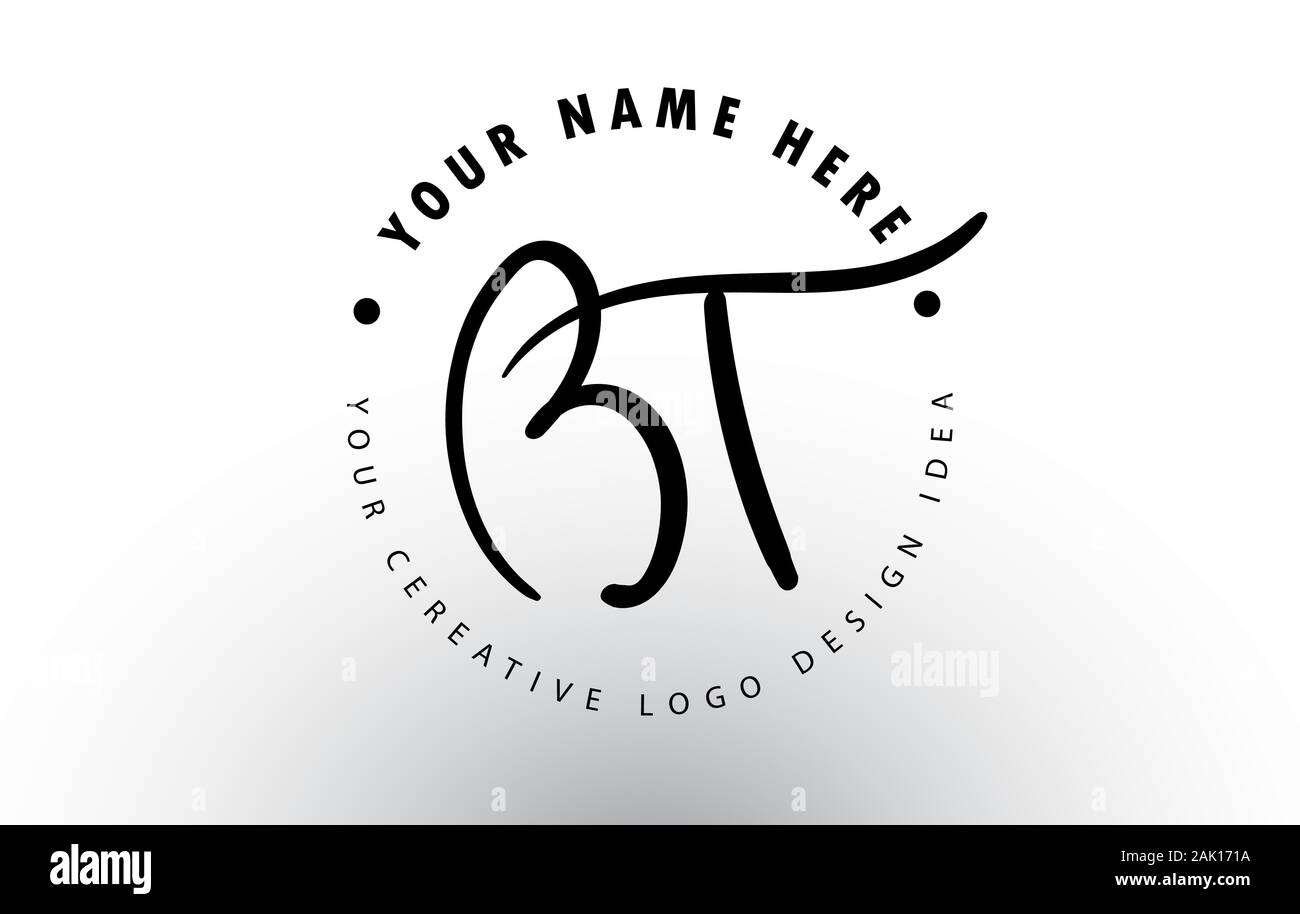 BT lettere scritte a mano Logo Design con lettera circolare Pattern. Creative firma manoscritta icona Logo illustrazione vettoriale. Illustrazione Vettoriale
