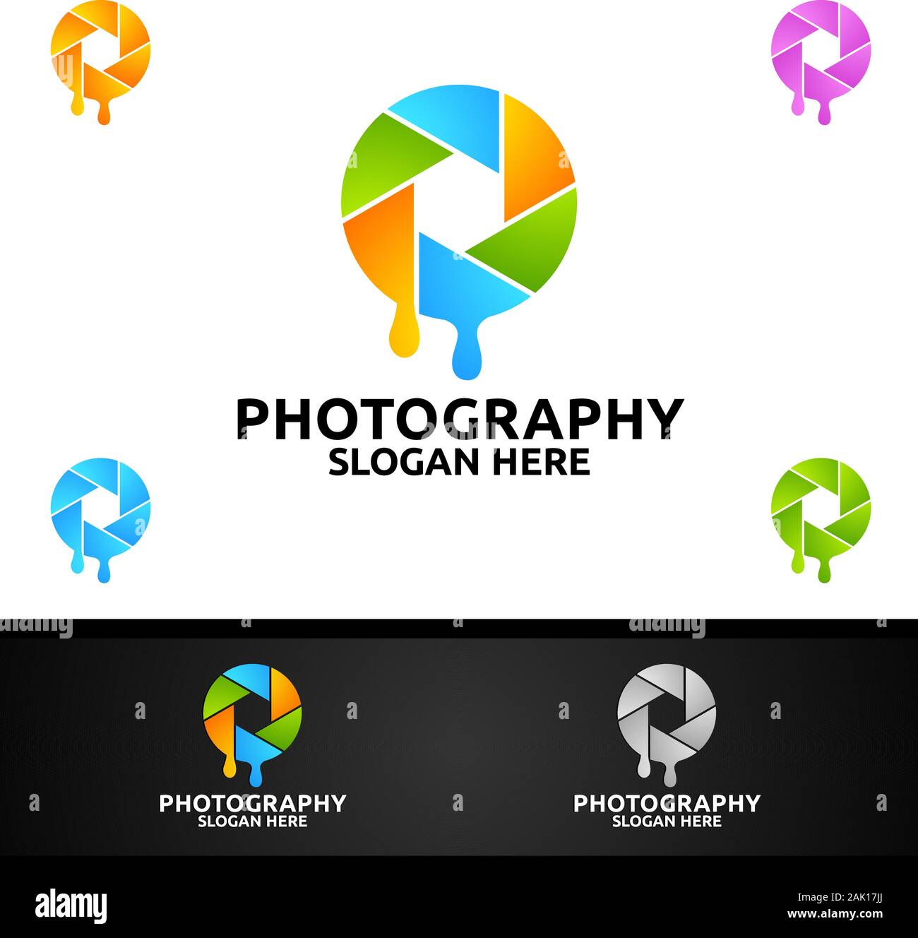 Acqua Fotografia Fotocamera icona Logo vettoriale del modello di progettazione Illustrazione Vettoriale