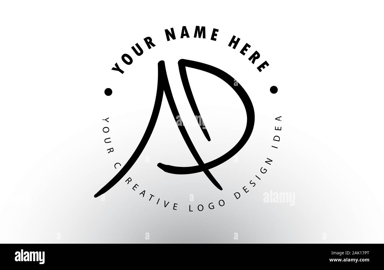 Annuncio lettere scritte a mano Logo Design con lettera circolare Pattern. Creative firma manoscritta icona Logo illustrazione vettoriale. Illustrazione Vettoriale
