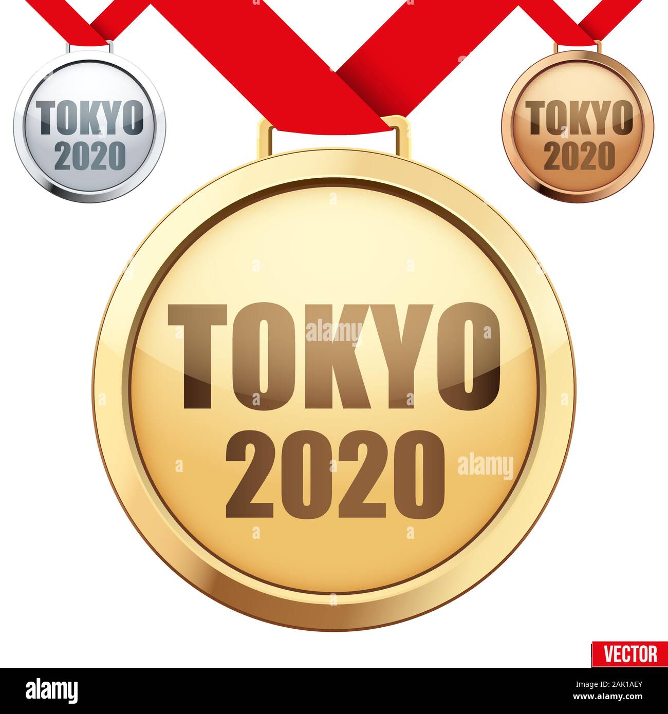 Set di medaglie con testo Tokyo 2020 Illustrazione Vettoriale