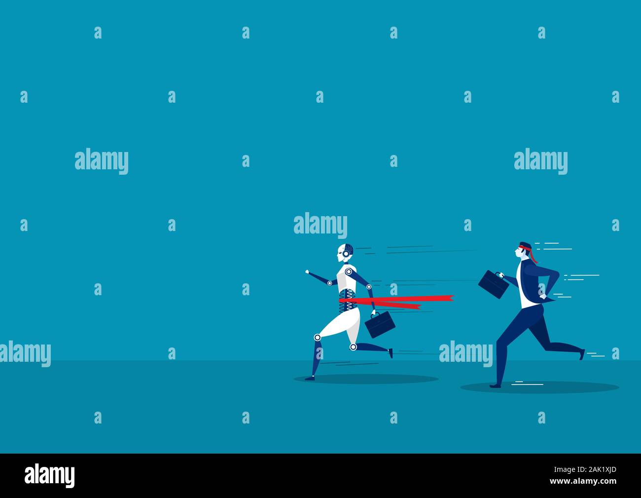 Robot e imprenditore in esecuzione su street competere concetto illustrazione vettoriale. Foto Stock