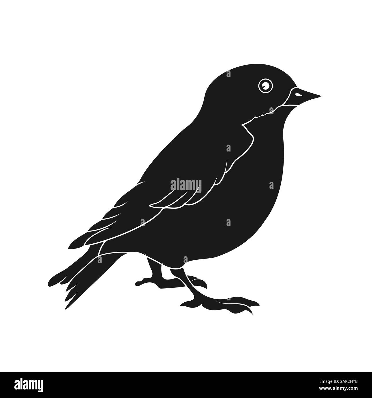 Silhouette di contorno di un uccello. Isolato su uno sfondo bianco. Design piatto per cartoline, scrapbooking e decorazione. Illustrazione Vettoriale