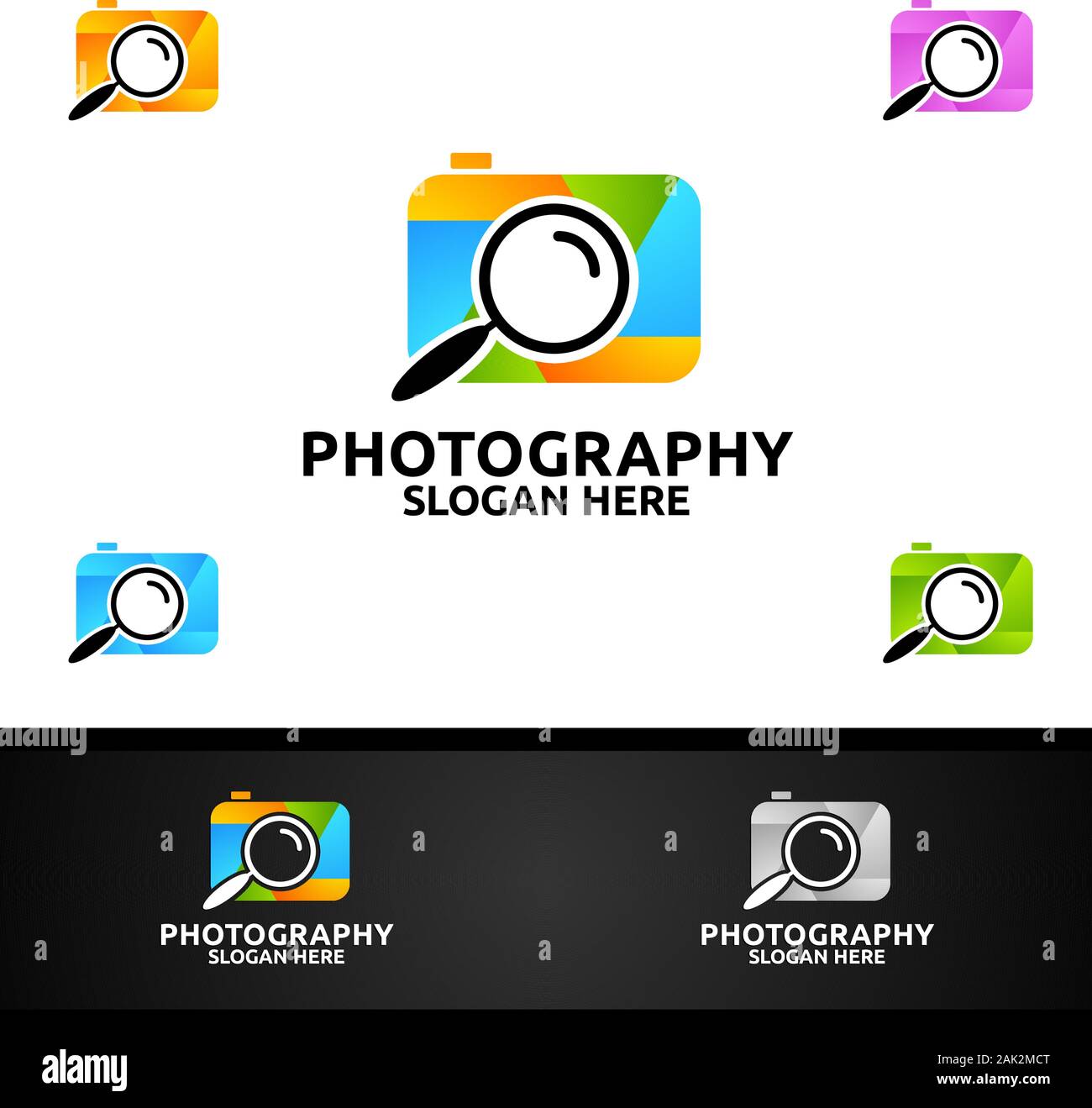 Ricerca Fotografia Fotocamera icona Logo vettoriale del modello di progettazione Illustrazione Vettoriale