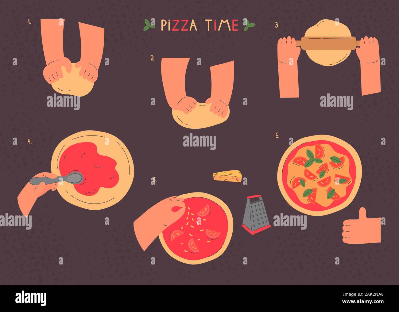 Mani impastare e fare la pizza,simboli isolato Illustrazione Vettoriale