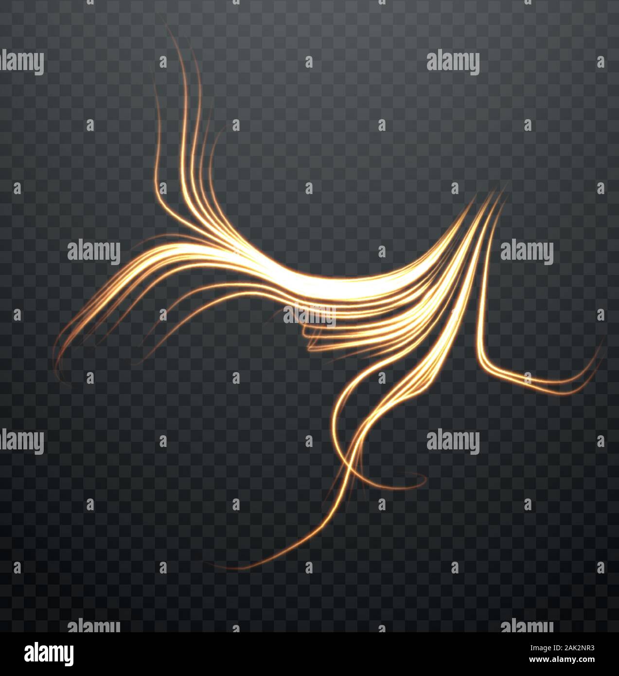 Abstract incandescente forma di fulmine isolata su uno sfondo scuro trasparente. Il reale effetto di trasparenza. Illustrazione vettoriale EPS10 Illustrazione Vettoriale