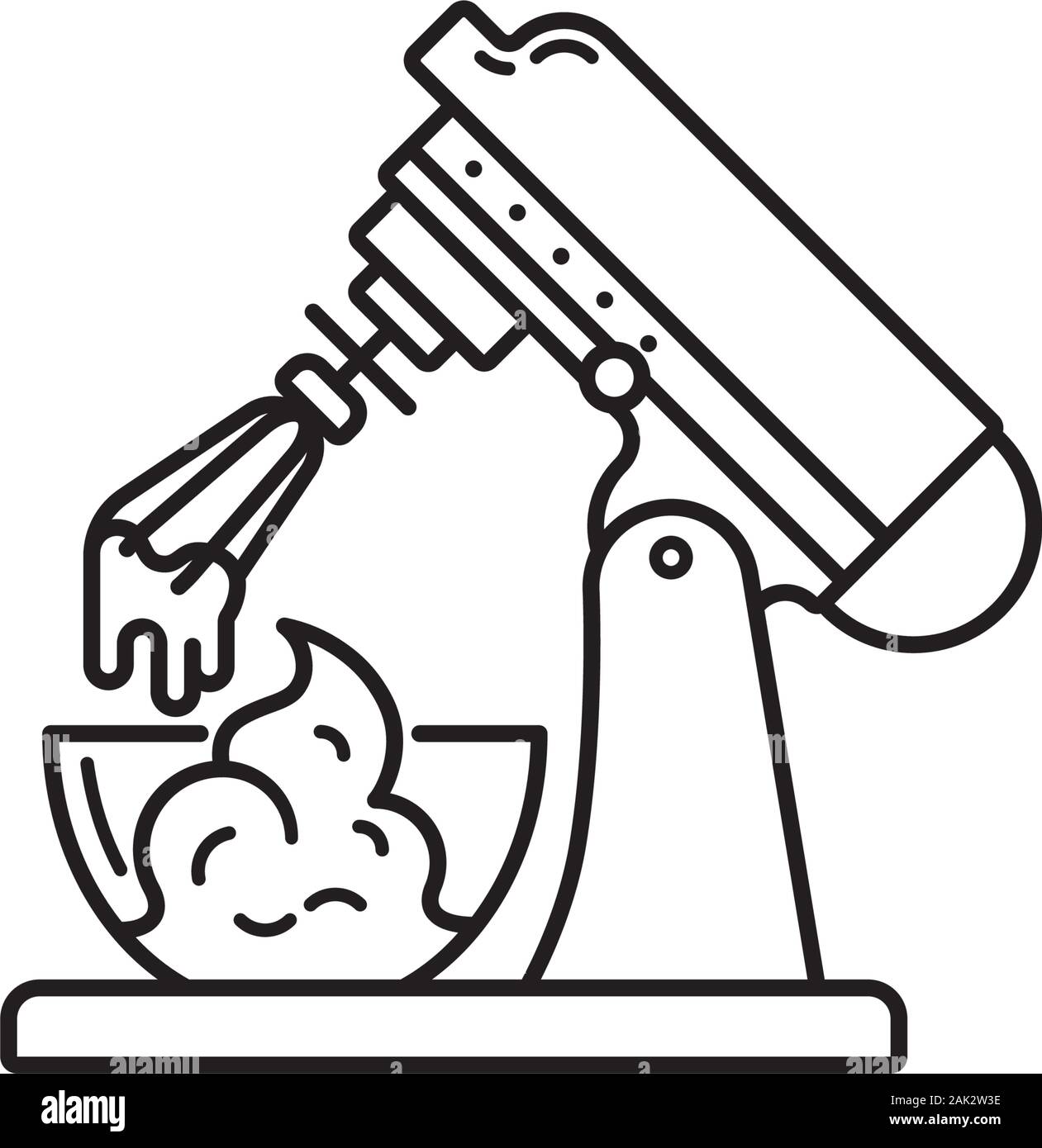 Miscelatore cucina e una ciotola di panna montata icona di contorno. Apparecchio di cottura e cibo dolce simbolo di vettore. Illustrazione Vettoriale