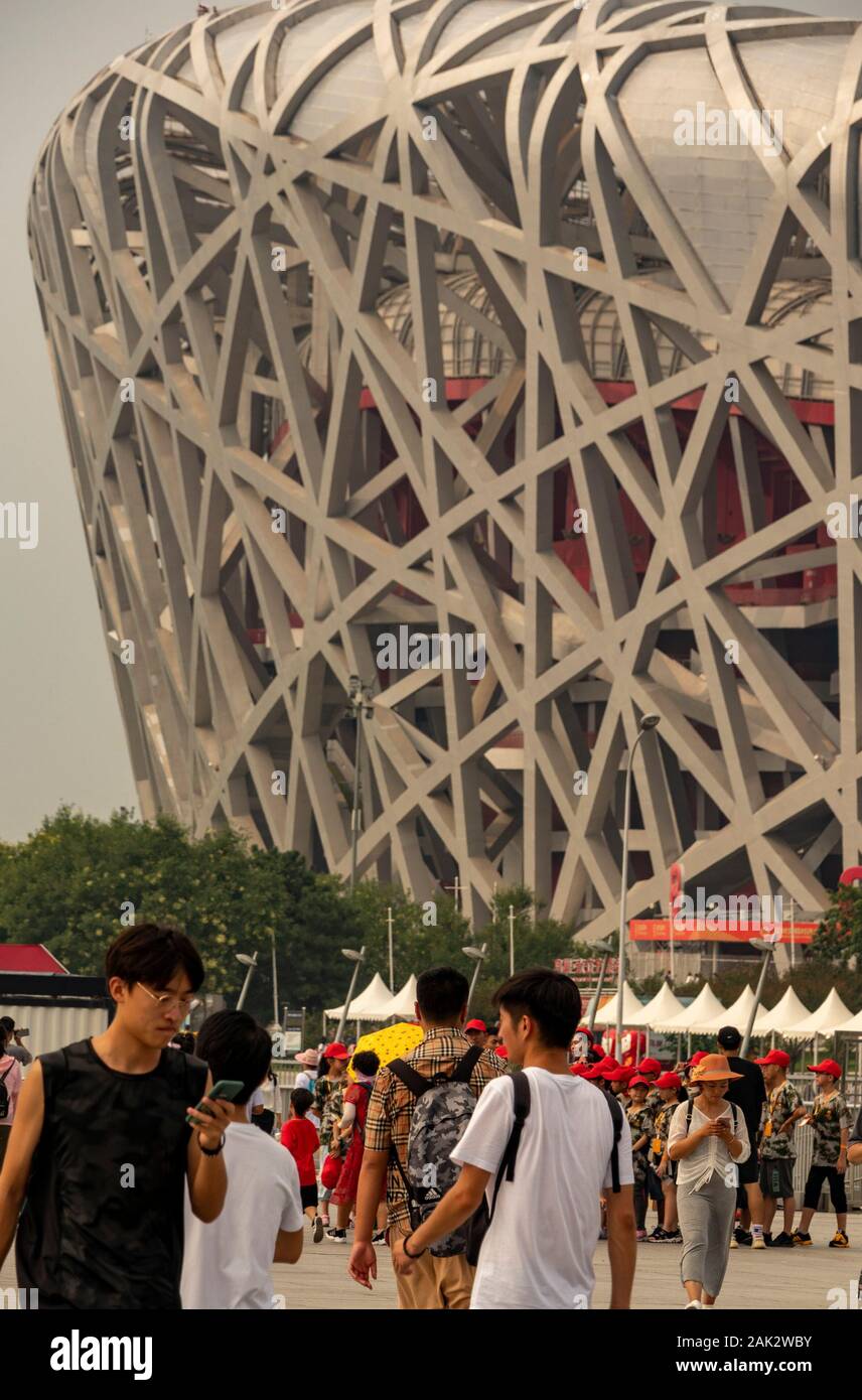 Stadio Nazionale di Pechino, ufficialmente lo Stadio Nazionale, noto anche come il nido, Pechino, Cina Foto Stock