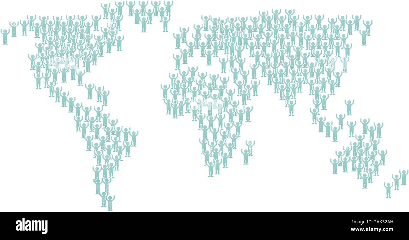 La folla di persone gruppo mappa del mondo Illustrazione Vettoriale