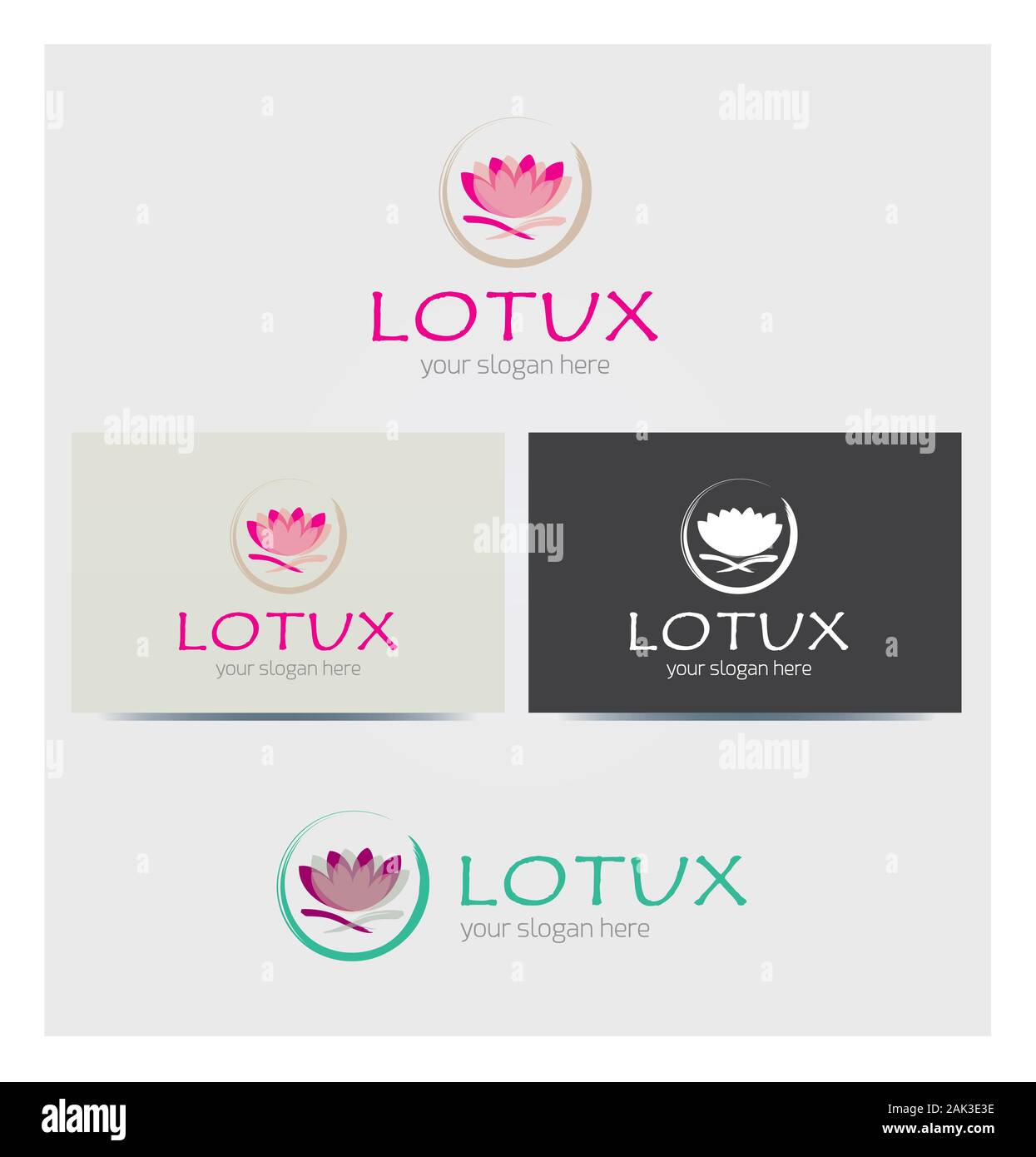 Fiore di Loto Icona, Logo per il business aziendale, scheda Mock up in diversi colori Illustrazione Vettoriale