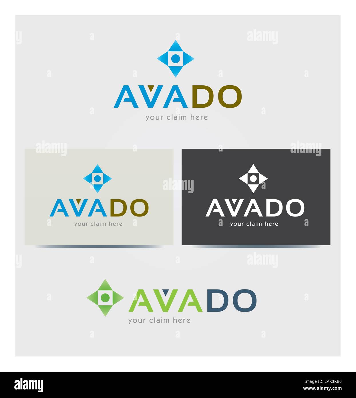 Logo lettere A e V per il business, quadrato e triangolo punto icone, Card Mock up in diversi colori Illustrazione Vettoriale