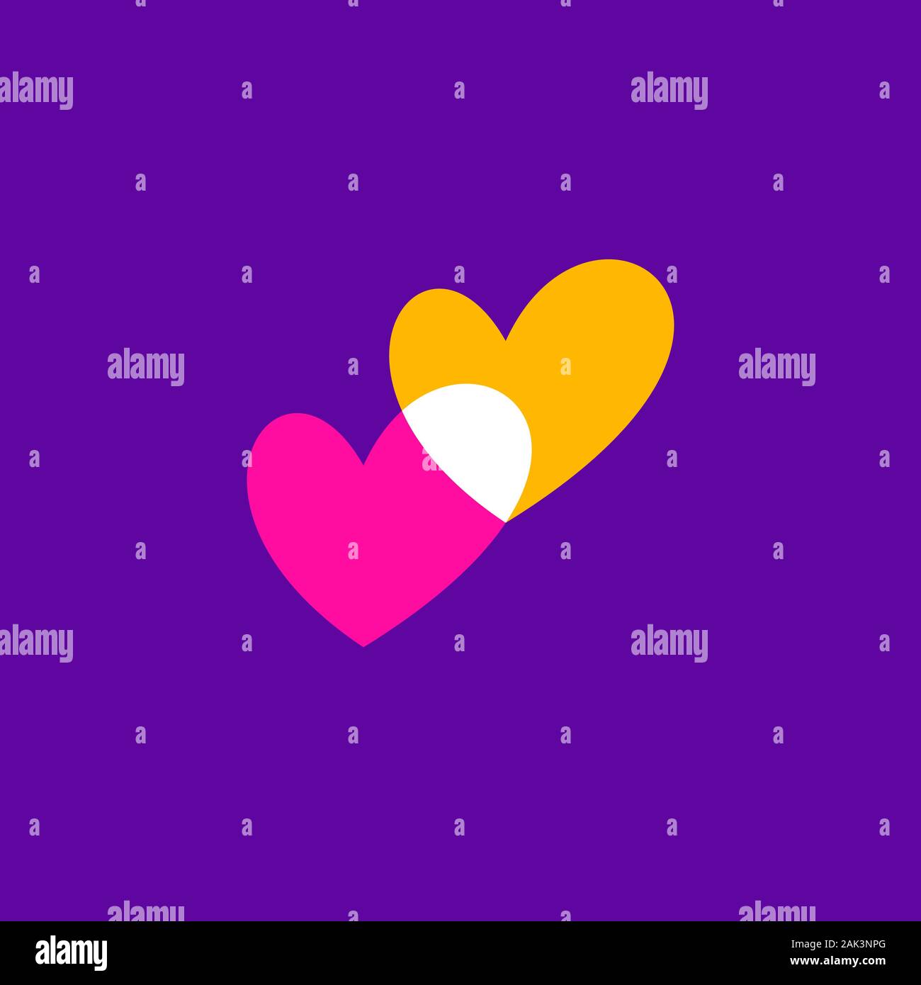 Icona del cuore isolato su sfondo viola. Romantica icona Cuori rosa e arancio. Simbolo d'amore. Felice il giorno di San Valentino di nozze e gli elementi di design. Semplice Illustrazione Vettoriale