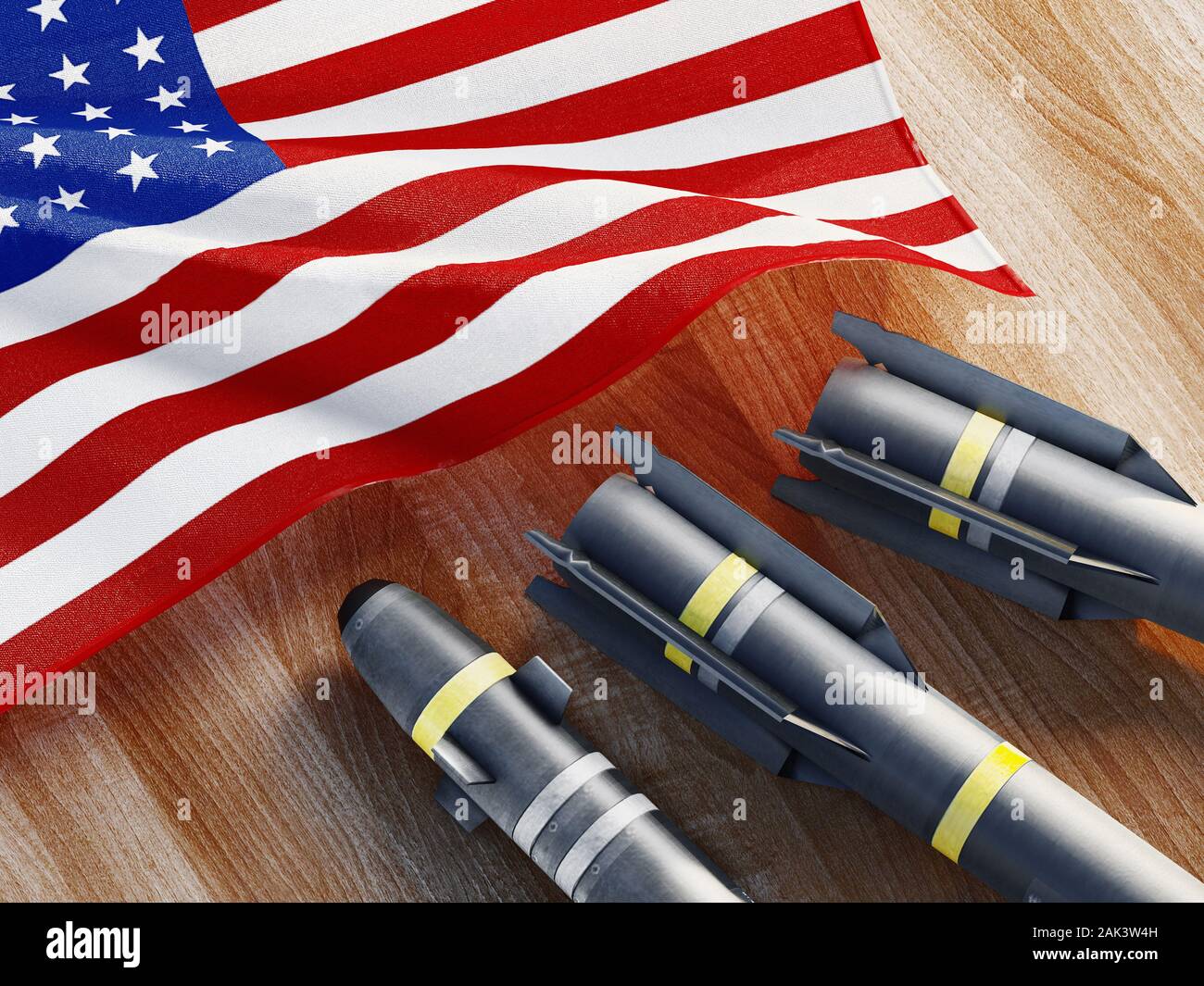 Stati Uniti d'America bandiera, nucleare rischio atomico. Il concetto di guerra. Il rendering 3D Foto Stock