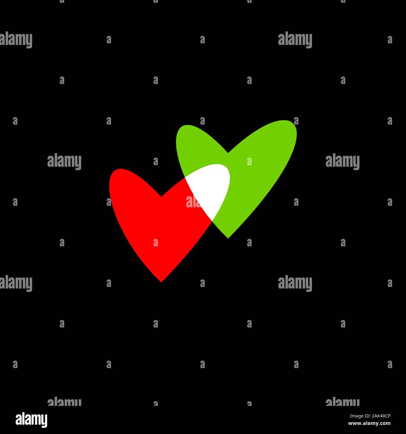 Felice il giorno di San Valentino di nozze e gli elementi di design. Icona di cuori isolati su sfondo nero. Romantica Icona cuore verde e rosso. Simbolo d'amore. Semplice ve Illustrazione Vettoriale