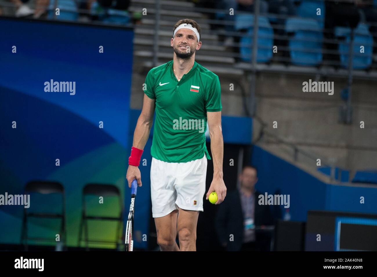 Sydney, Australia. 07Th gen, 2020. Grigor Dimitrov di Bulgaria durante il 2020 ATP Cup presso il Ken ROSEWALL Arena, Sydney, Australia il 7 gennaio 2020. Foto di Peter Dovgan. Credit: UK Sports Pics Ltd/Alamy Live News Foto Stock