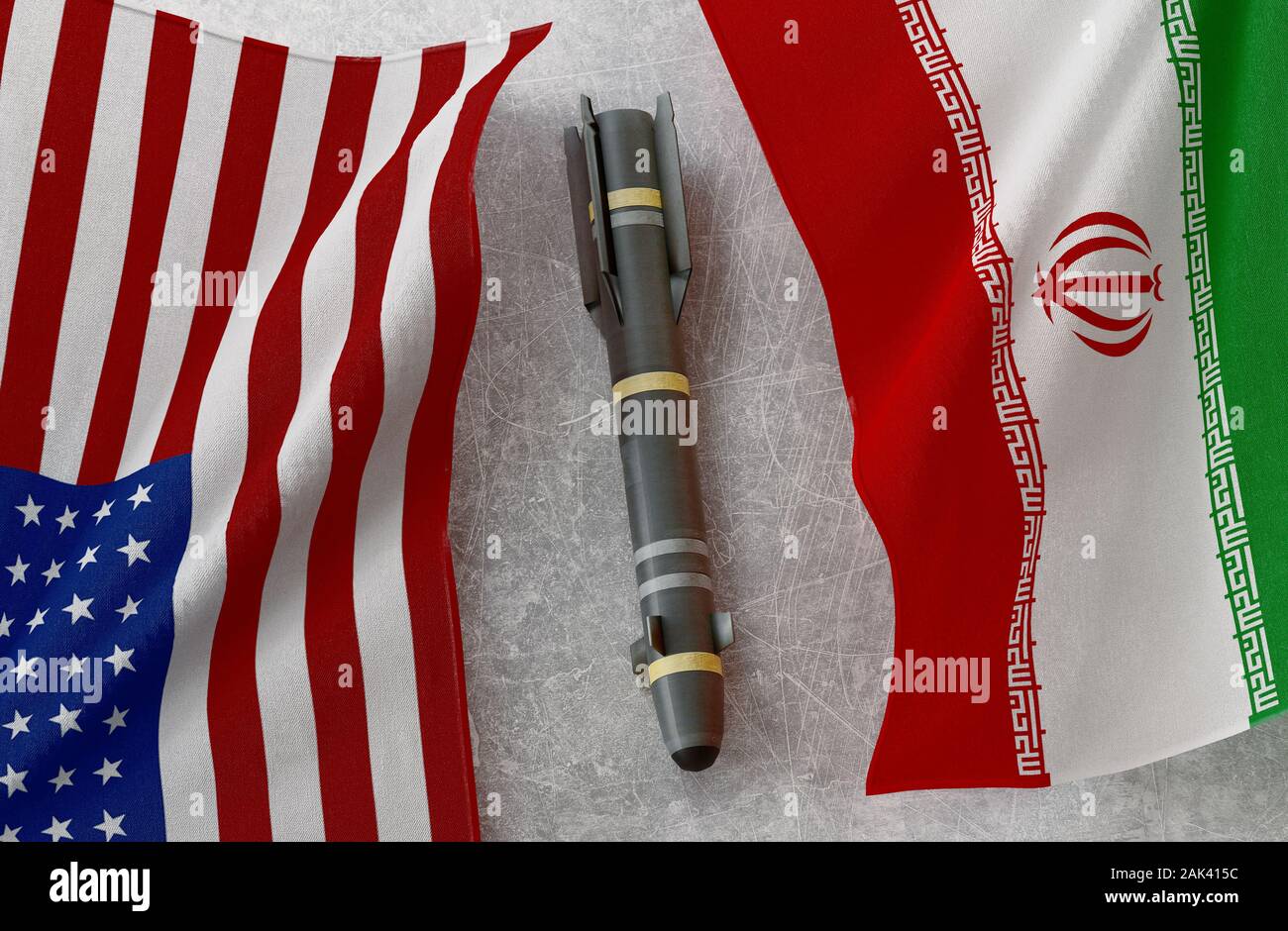 Iran bandiera e bandiera degli Stati Uniti. Nucleare rischio atomico. Il concetto di guerra. Il rendering 3D Foto Stock