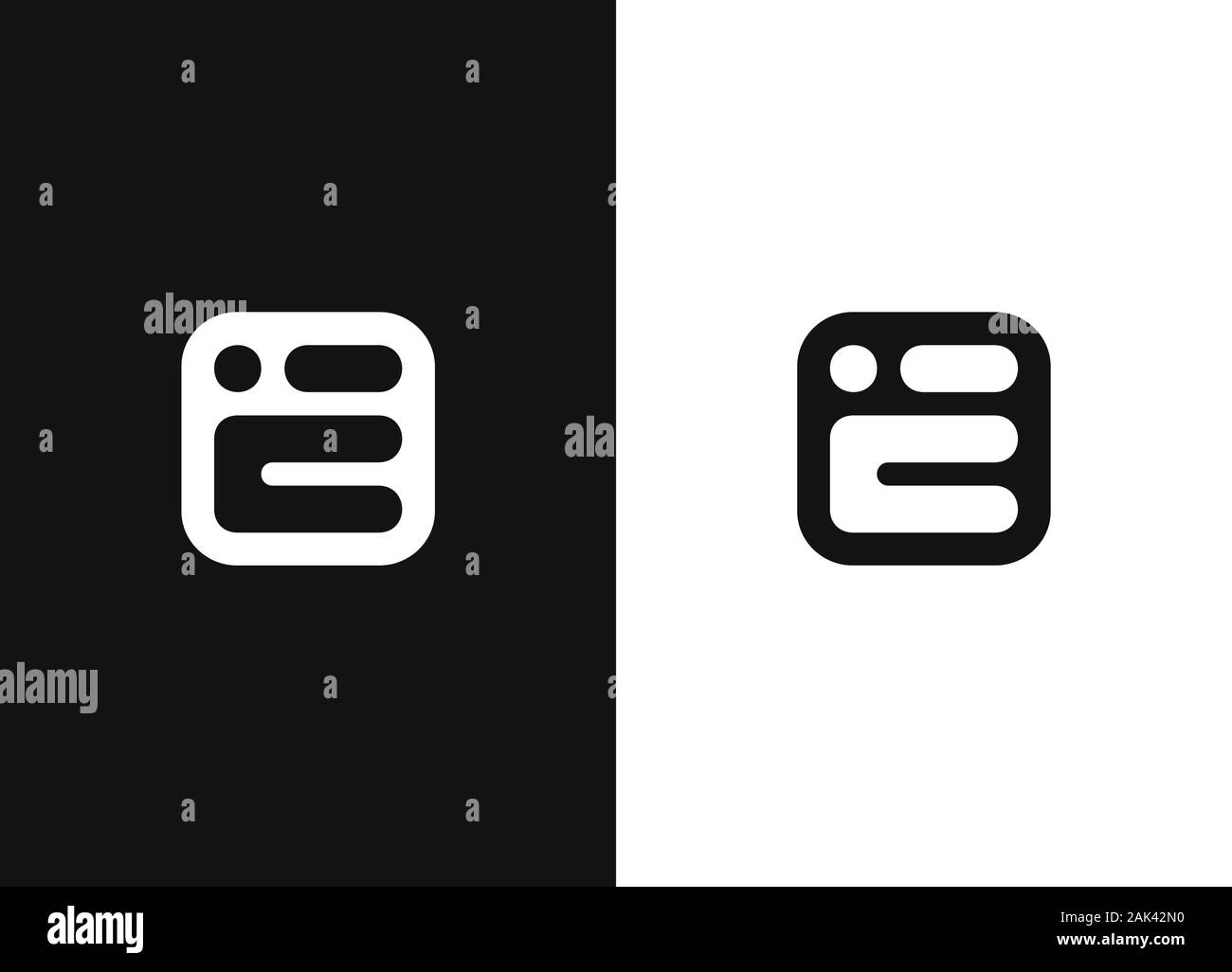 Logo design icona agli elementi del modello. Lettera iniziale e nella piazza di forma arrotondata. Monogramma. Vettore di semplice illustrazione di segno in uno stile moderno. nero e w Illustrazione Vettoriale