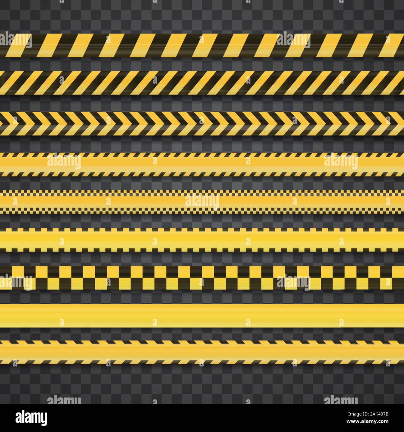 Realsitic insieme senza soluzione di continuità di linea di polizia e nastri di pericolo. Illustrazione Vettoriale