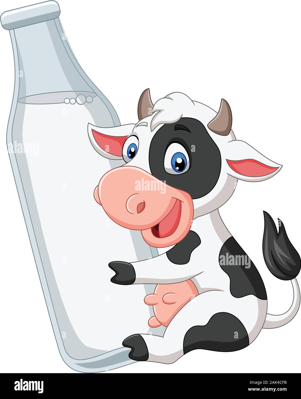 Cartoon baby cow con bottiglia di latte Illustrazione Vettoriale