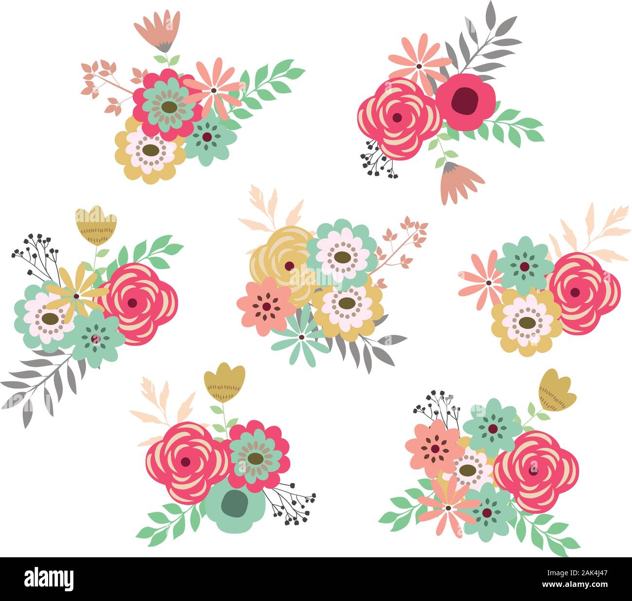 Illustrazione vettoriale di fiori vintage set. vettore fiori retrò. Illustrazione Vettoriale