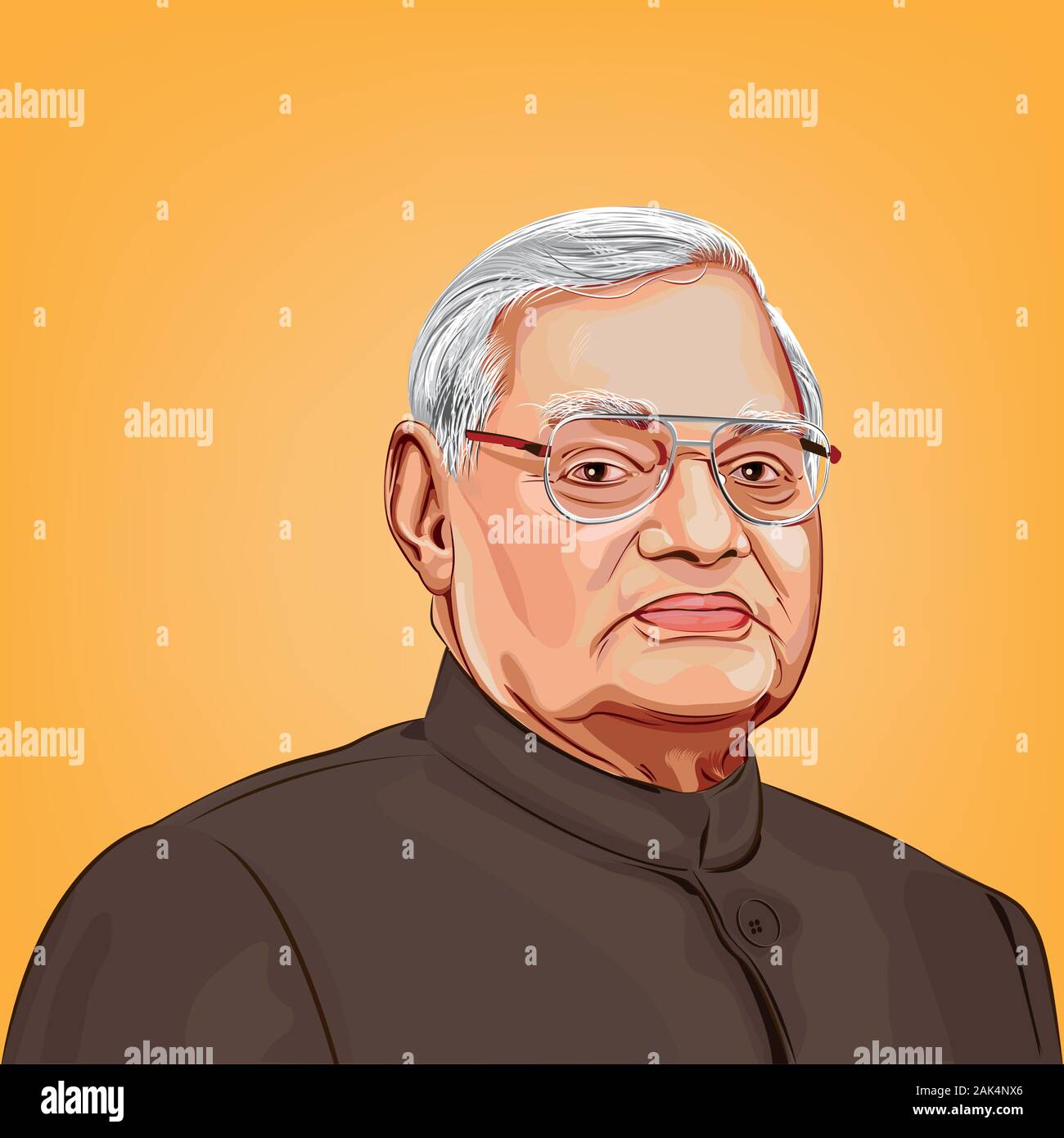 Atal Bihari Vajpayee. Formar Primo Ministro dell'India(19 Marzo 1998 - 22 Maggio 2004). Vajpayee arte vettoriale Illustrazione Vettoriale