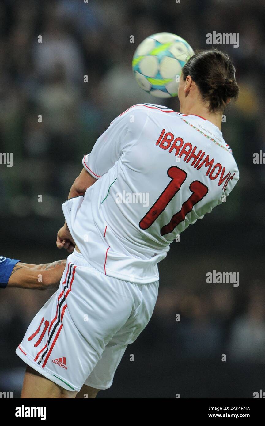 Milano Italia 28/03/2012, Stadio 'Giuseppe Meazza', Champions League 2011/2012 , AC.Milan - FC Barcellona match: Zlatan Ibrahimovic in azione durante il mach Foto Stock