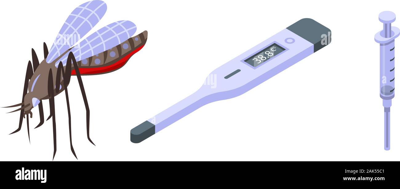Zika virus set di icone, stile isometrico Illustrazione Vettoriale