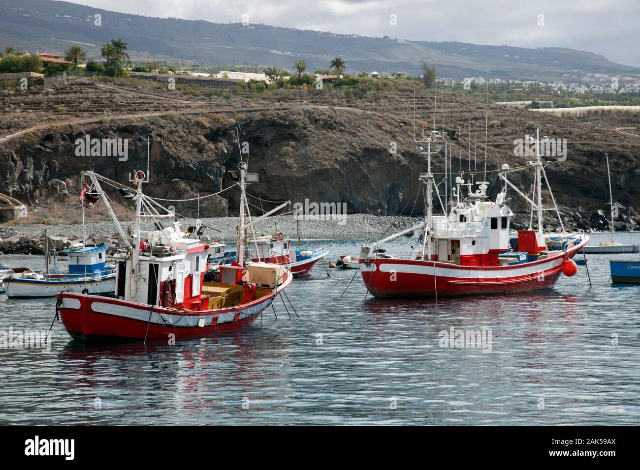 Barche da pesca in Puerto Playa San Juan, Tenerife, Isole Canarie Foto Stock