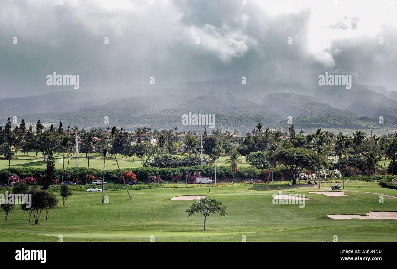 Montagne di West Maui dal Royal Kaanapali Campo da Golf Foto Stock