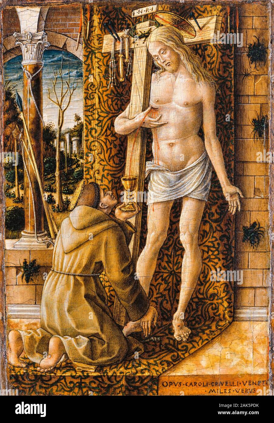 Carlo Crivelli, San Francesco la raccolta del sangue di Cristo, pittura, 1490-1499 Foto Stock