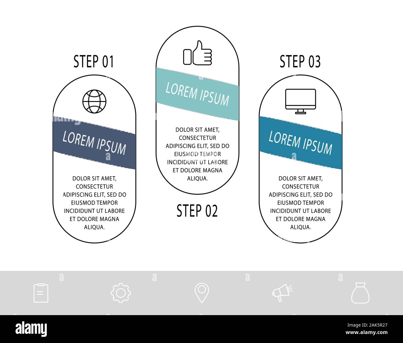 Vector infograph modello piano. Forma con la freccia per tre diagrammi, grafico, diagramma di flusso, passo per passo, timeline presentazione. Il concetto di business con 3 Illustrazione Vettoriale