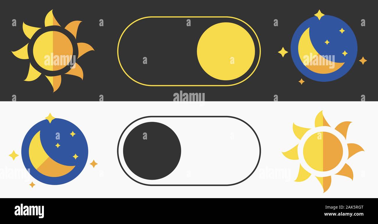 La modalità di sonno accendere, off. Interruttore On/Off. Pulsante chiaro e scuro. Semplice modalità buia Illustrazione Vettoriale