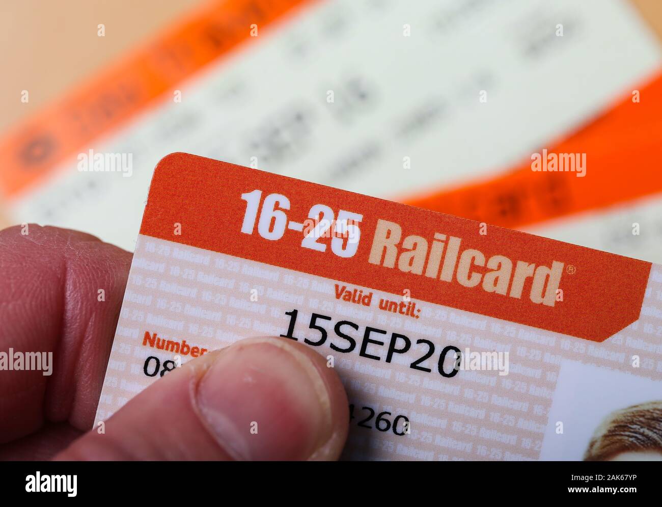 16-25 Railcard e biglietto del treno Foto Stock