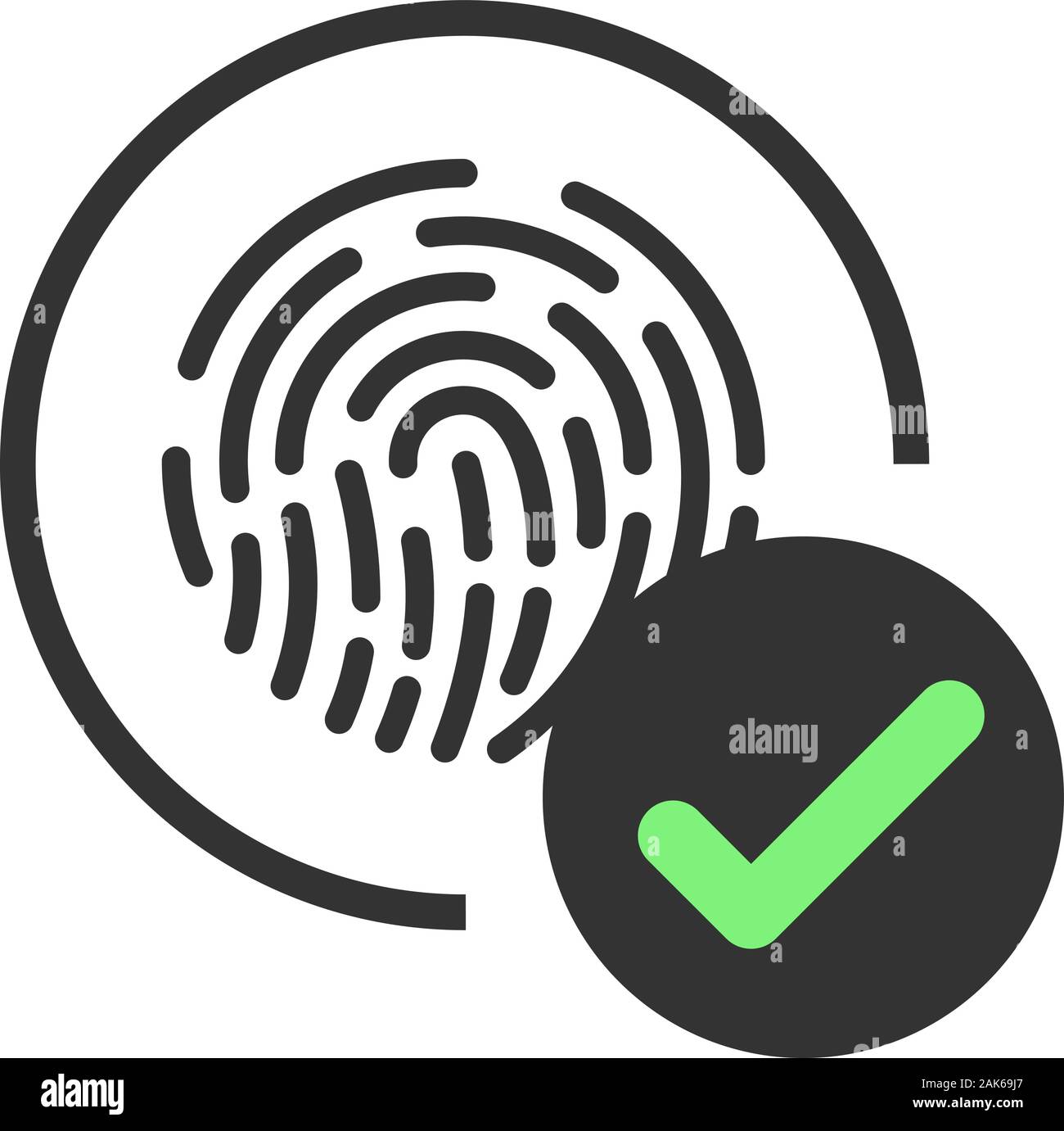 Digital toccare Scansione identificazione del sensore elettronico per l'autenticazione. Accettate di impronte digitali e la relativa icona. Icona ID. La scansione delle impronte digitali. Illustrazione Vettoriale