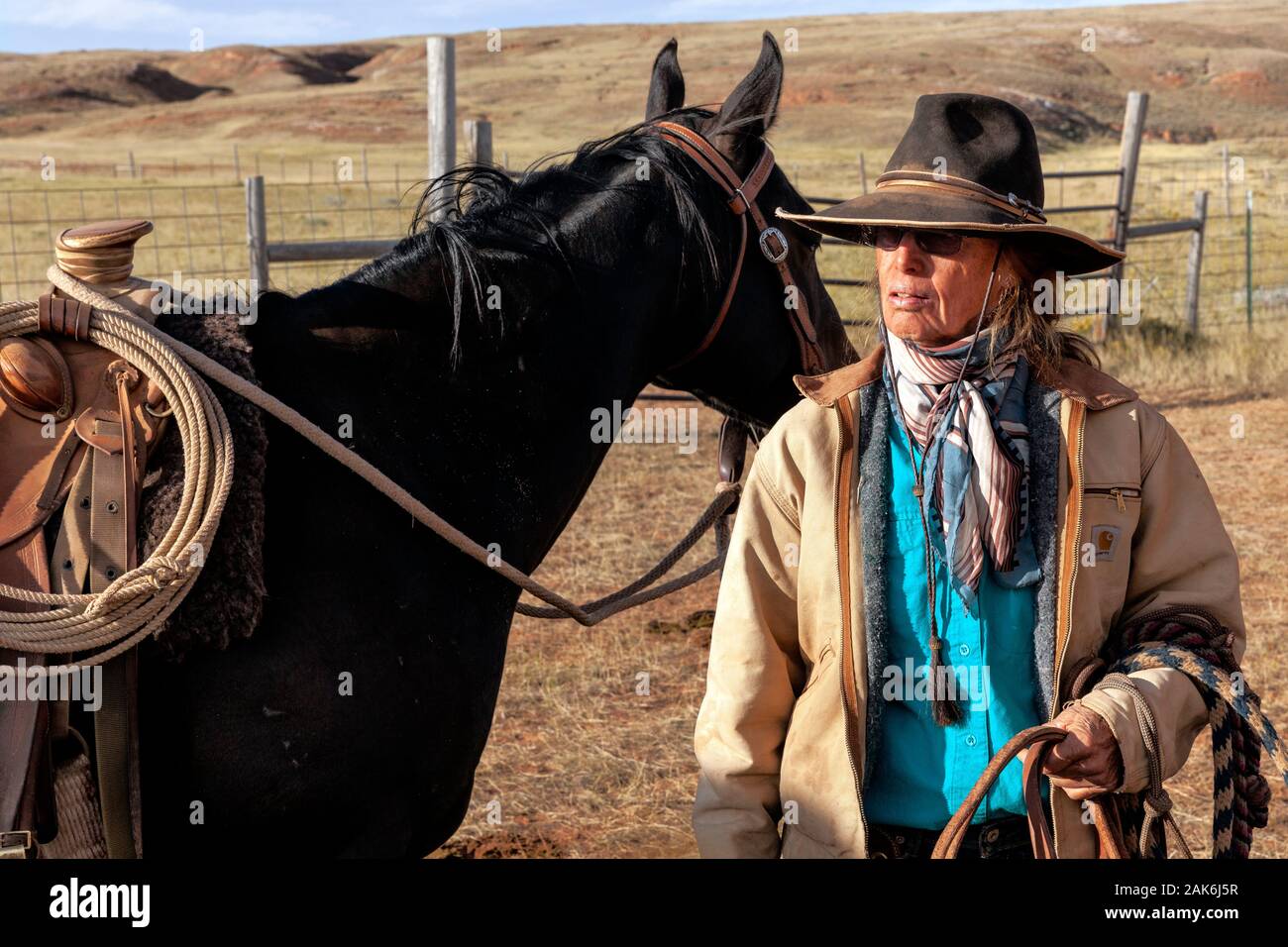 WY041311-00...WYOMING - Ranch mano cowgirl sul Willow Creek Ranch. Foto Stock