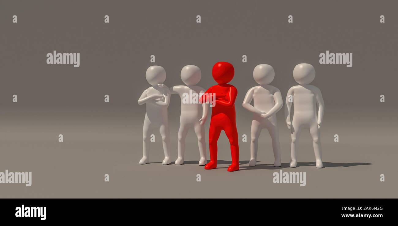 3d illustrator gruppo di persone di simboli su uno sfondo grigio, 3d rendering del giocare a calcio. Include il percorso di selezione. Foto Stock