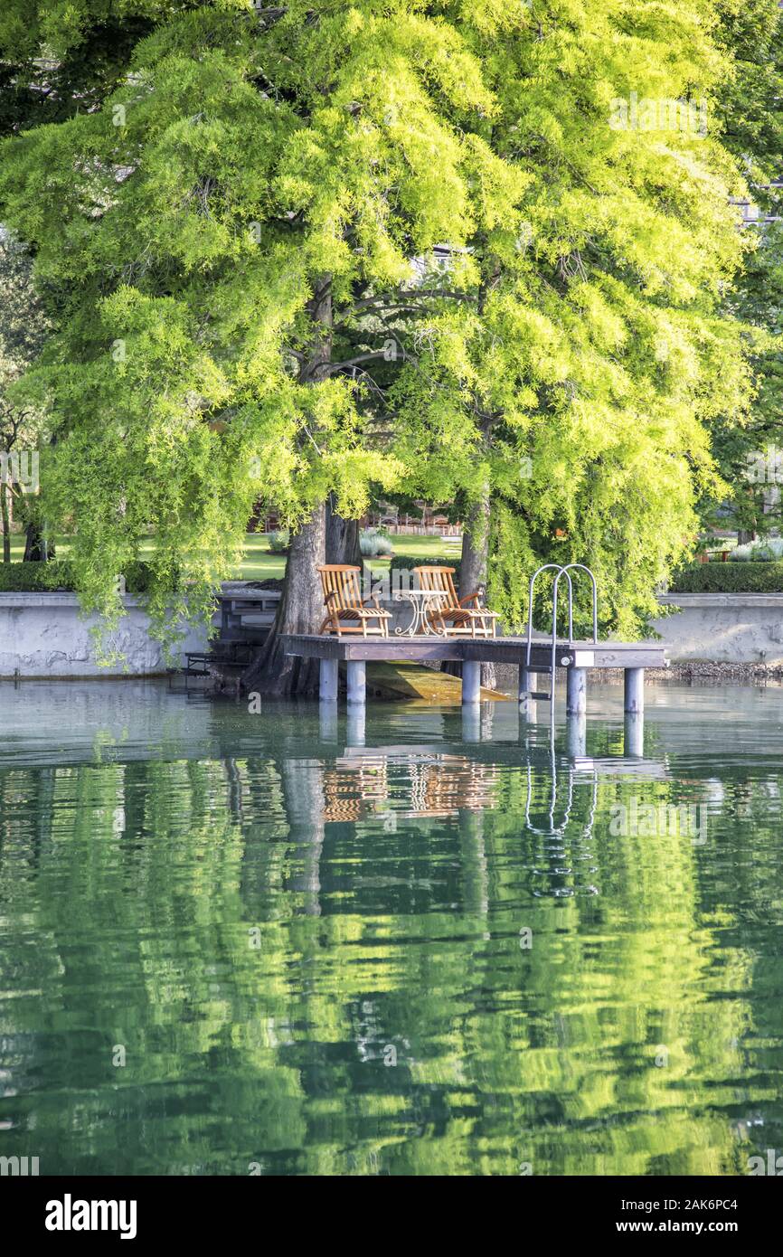 Lombardei/Gargnano: hoteleigener Zugang Zum See im 'Grand Hotel a Villa Feltrinelli', Gardasee | Utilizzo di tutto il mondo Foto Stock