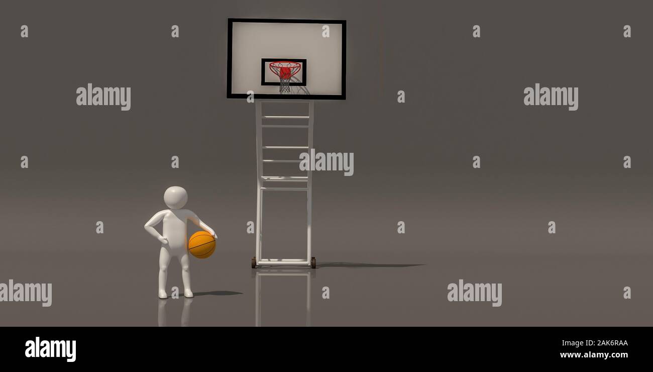 3d illustrator gruppo di simboli sport su uno sfondo grigio, rendering 3d del giocare a basket. Include un percorso di selezione. Foto Stock